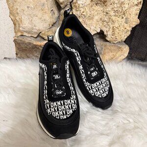 DKNY Black Logo Print Platform Sneakers Size 8